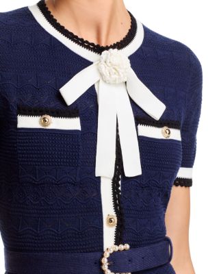 self-portrait - Navy Pointelle Knit Midi Dress - XL