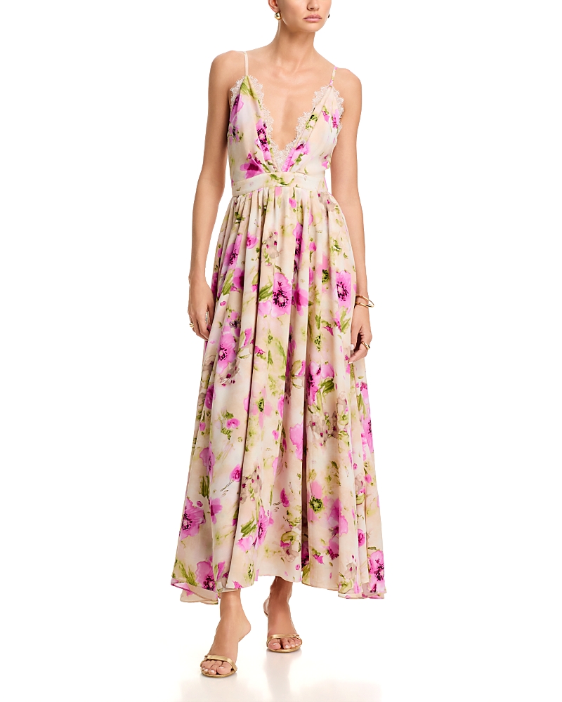 Aqua Floral Lace Trim Maxi Dress - Exclusive