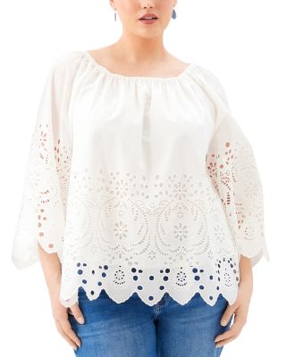 Plus Size Cutout Embroidery Flare Sleeve Peasant Top