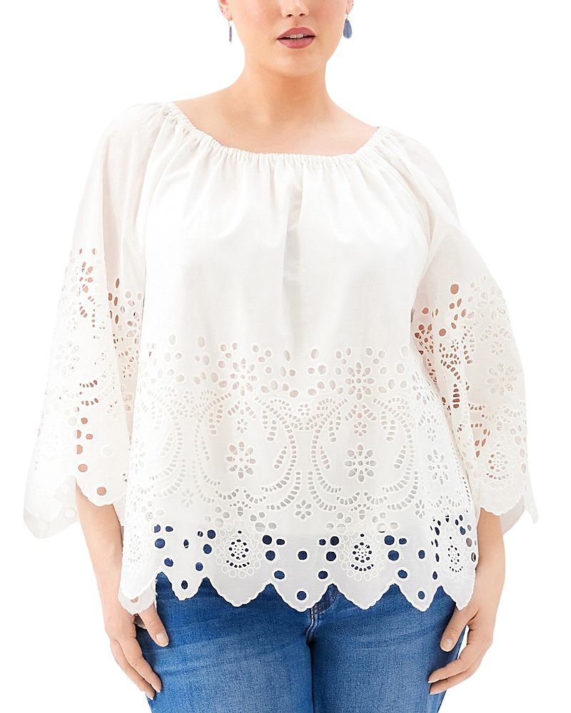 Karen Kane Plus Size Cutout Embroidery Flare Sleeve Peasant Top