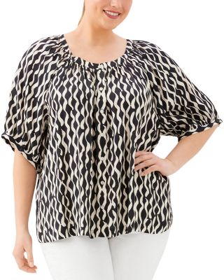 Plus Size Satin Short Sleeve Peasant Top