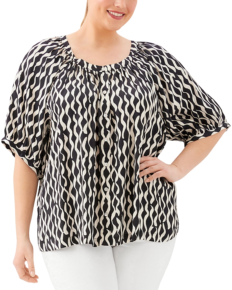 Karen Kane Plus Size Satin Short Sleeve Peasant Top