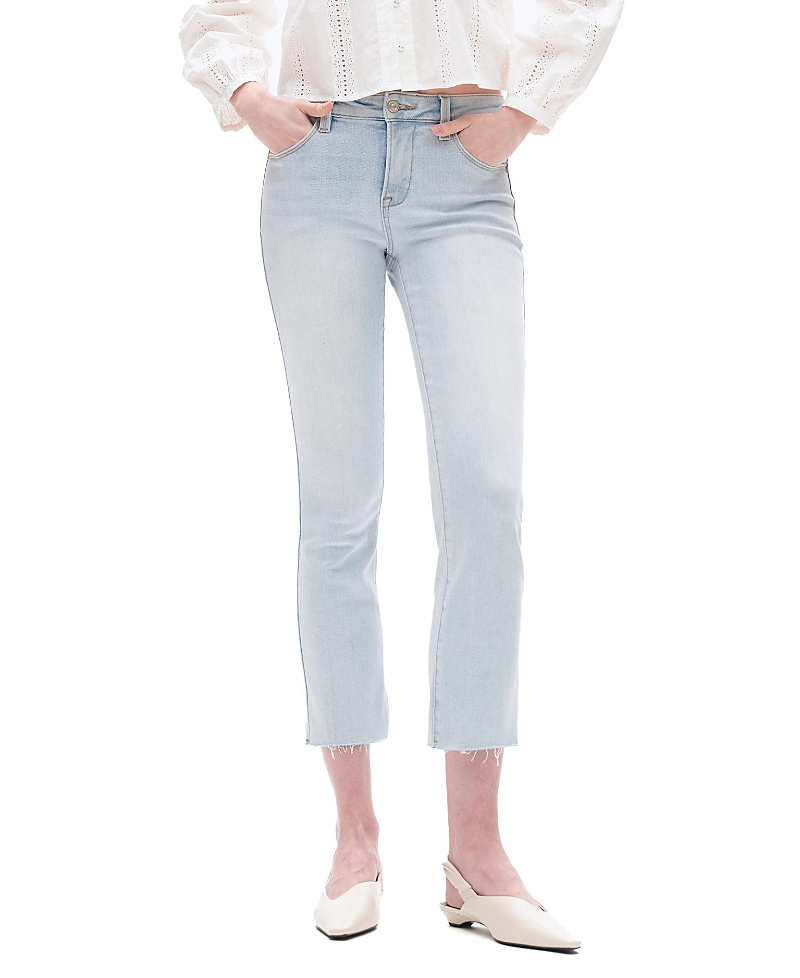 Bayeas High Rise Straight Leg Raw Edge Denim Jeans Stretch Comfortable Wear in Light Blue