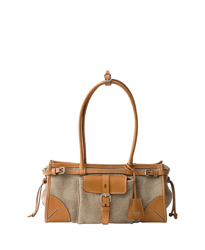 Prada Bonnie Medium Linen And Leather Handbag