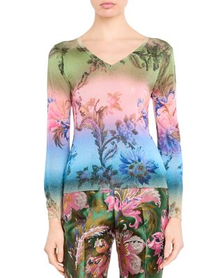 Printed V Neck Knitted Top