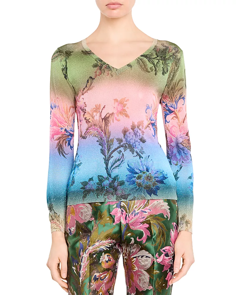 Etro Printed V Neck Knitted Top