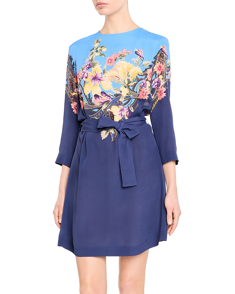 Etro Placed Floral Tie Waist Mini Dress