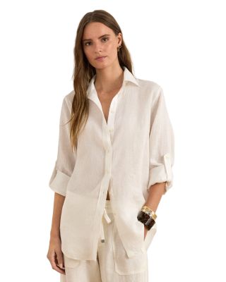Linen Long Sleeve Collared Button Down Shirt, Regular & Petite