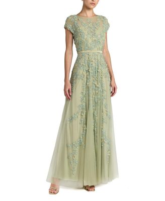 Floral Embellished Short Sleeve Mesh Gown