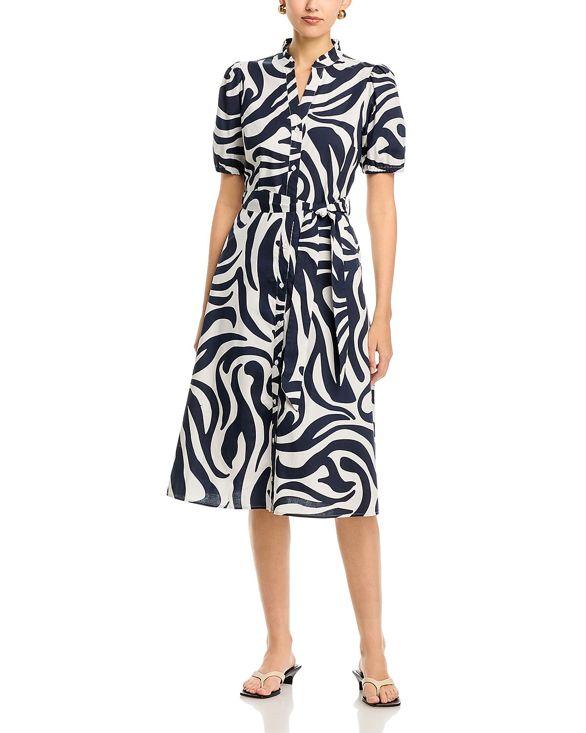 T Tahari Puff Sleeve Cotton Stretch Midi Dress