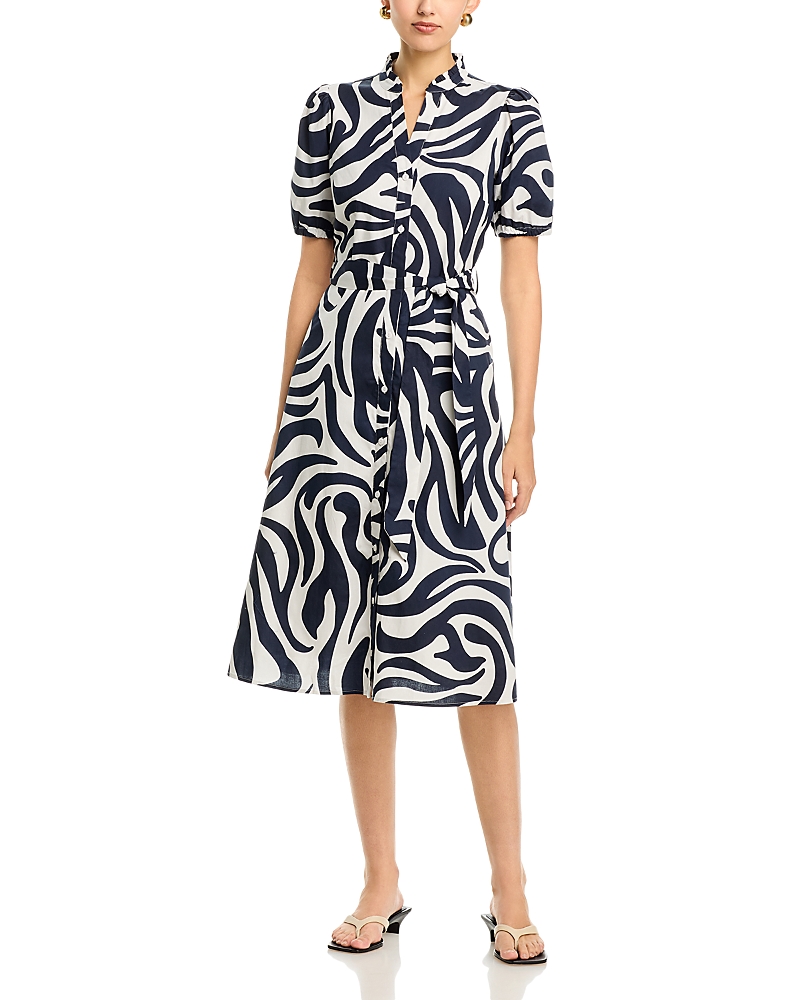 T Tahari Puff Sleeve Cotton Stretch Midi Dress