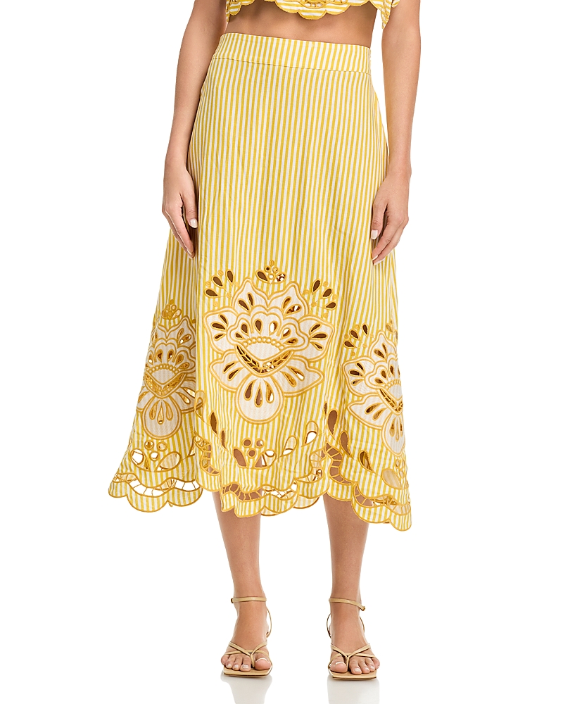 Farm Rio Striped Embroidered Skirt