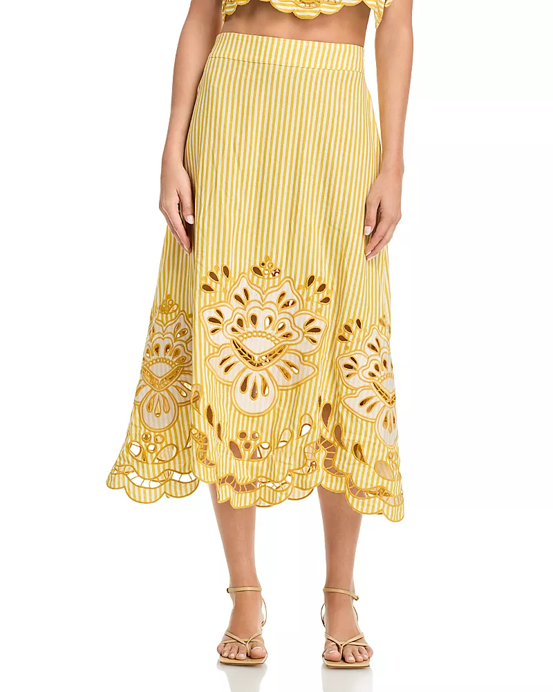 Farm Rio Striped Embroidered Skirt