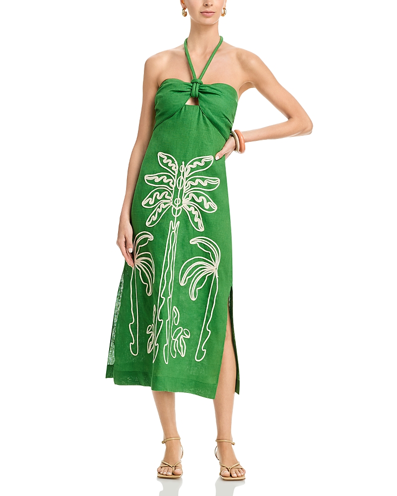 Farm Rio Linen Palm Tree Embroidered Dress