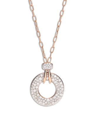 18K Rose Gold Iconica Diamond Pav&eacute; Circle Pendant Necklace, 0.9 tcw