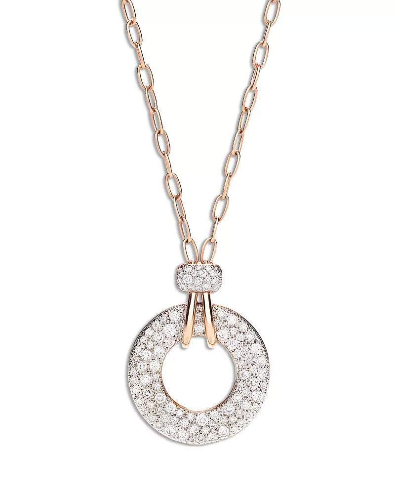 Pomellato 18K Rose Gold Iconica Diamond Pave Circle Pendant Necklace, 0.9 tcw