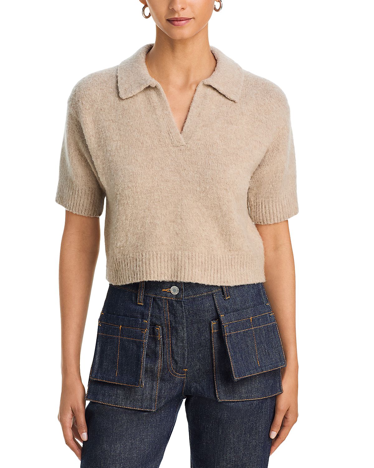 Helmut Lang Cropped Short Sleeve Wool Polo