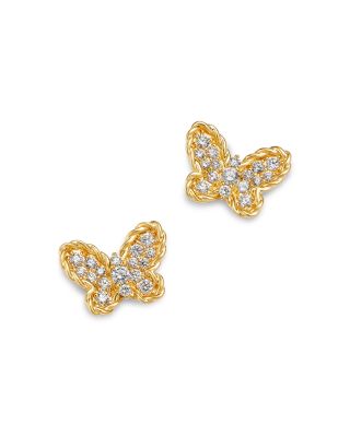 18K Yellow Gold Jasmine Diamond Butterfly Stud Earrings, 0.3 tcw