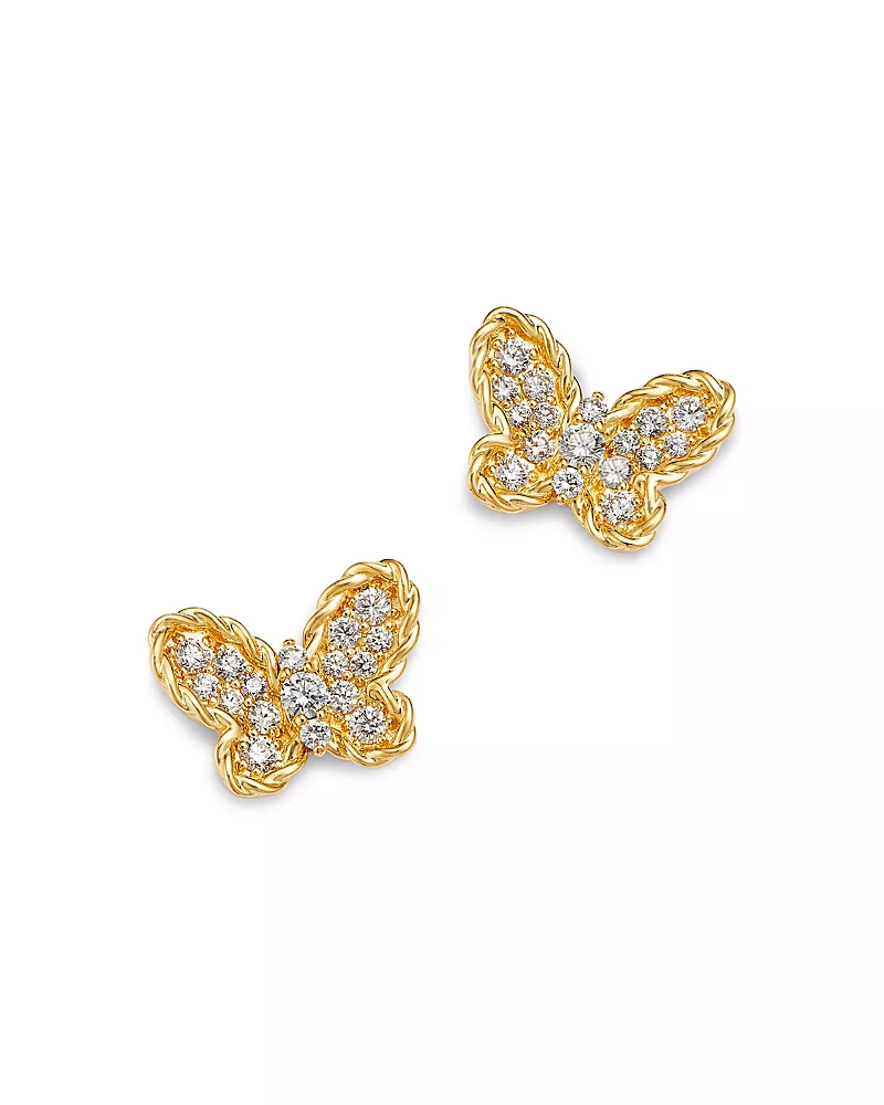 Roberto Coin 18K Yellow Gold Jasmine Diamond Butterfly Stud Earrings, 0.3 tcw