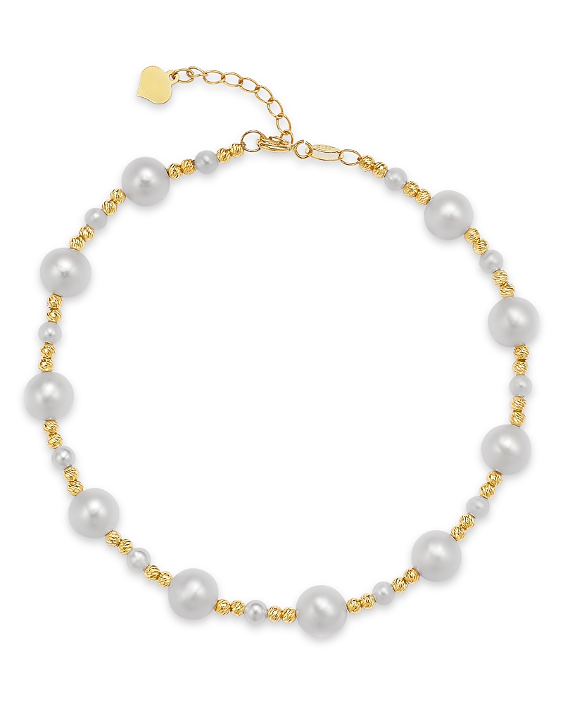Bloomingdale's Fine Collection Freshwater Pearl & Textured Bead Bracelet in 14K Yellow Gold