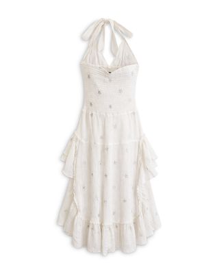 smocked halter dress Ivory Eyelet Textured Smocked Halter Dress main image 0