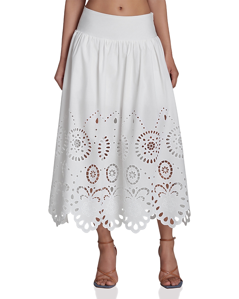 Avec Les Filles Eyelet Scalloped Embroidered Midi Skirt