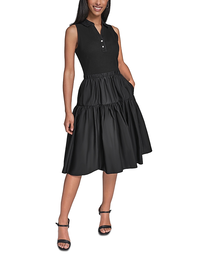 Karl Lagerfeld Paris Sleeveless Mixed Media Knit Dress