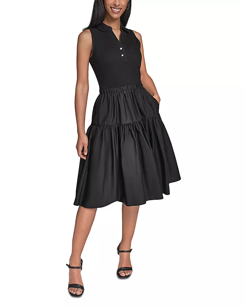 Karl Lagerfeld Paris Sleeveless Mixed Media Knit Dress