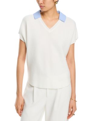 Short Sleeve Polo Collar Sweater