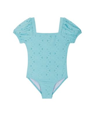 Girls' Textured Puff Sleeve One Piece Swimsuit - Little Kid