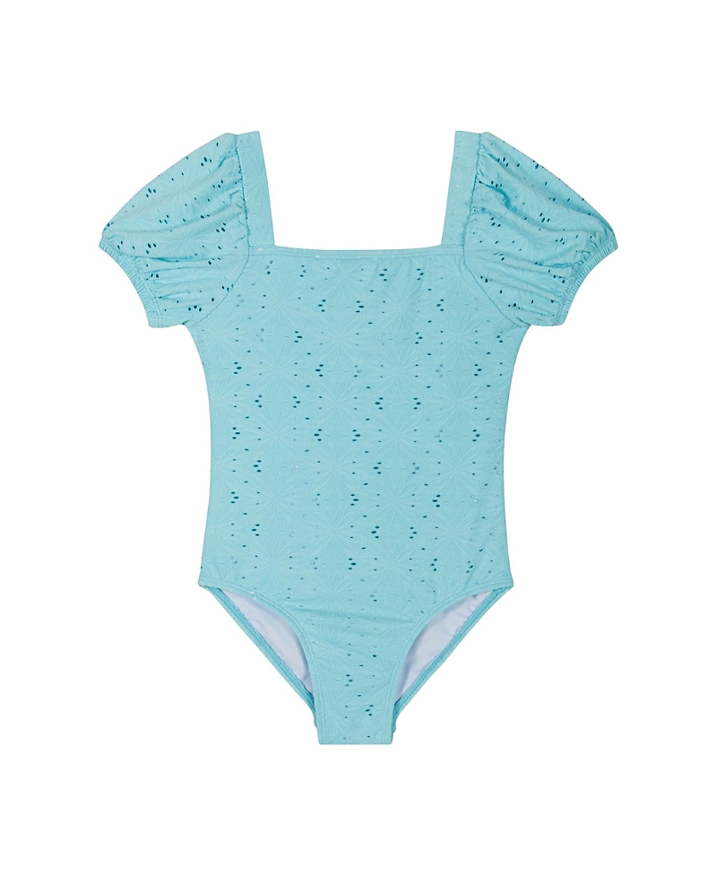 Andy & Evan Girls' Textured Puff Sleeve One Piece Swimsuit - Little Kid