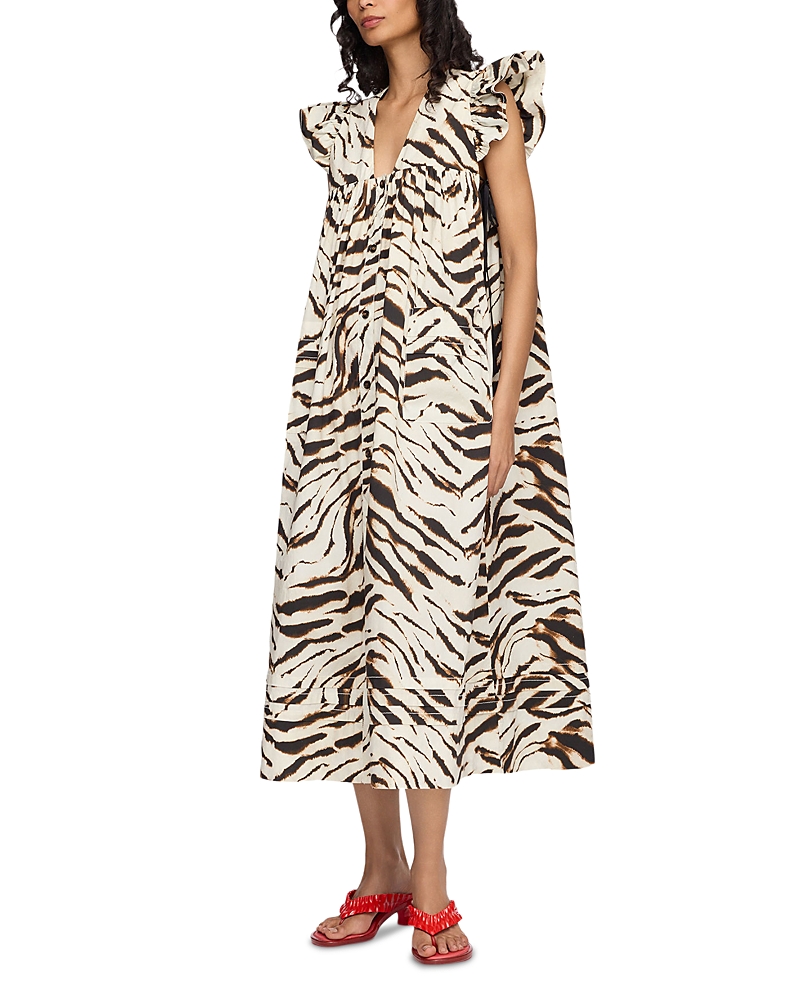 Ganni Printed Stretch Cotton Midi Dress