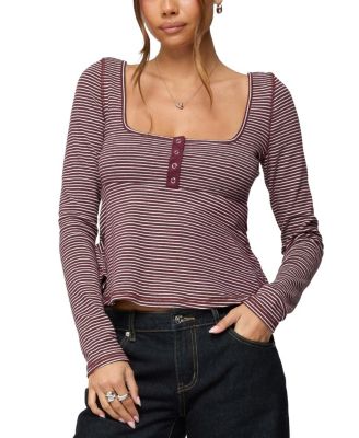 Sare Striped Babydoll Henley Top