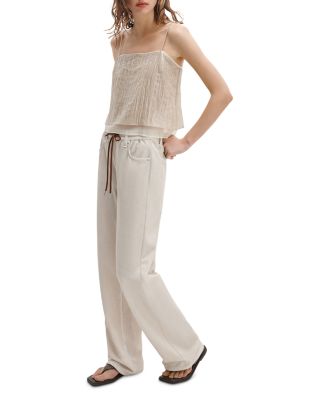 Mirarmar Terry Wide Leg Drawstring Sweatpants Jeans in Ecru - thumbnail 4