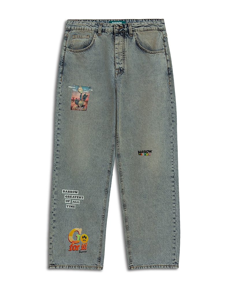 Barrow Relaxed Fit Flame Print Jeans in Sky Blue Denim