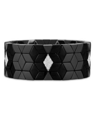 Black Ceramic Cube Diamond Station Bracelet, 0.6 tcw