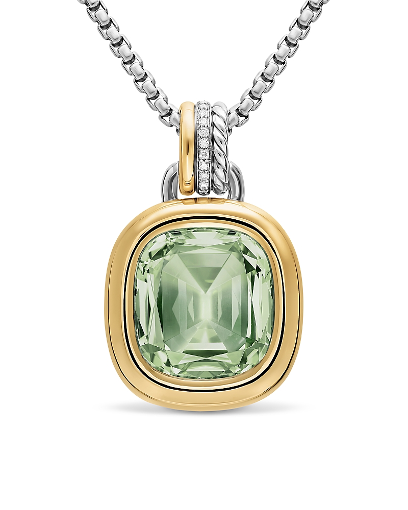 David Yurman Dy Mercer Color Amulet in Sterling Silver with 18K Yellow Gold, Prasiolite and Diamonds, 17mm · OS