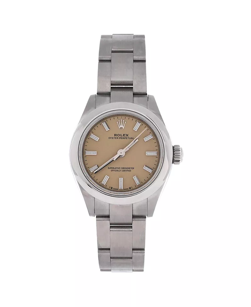 Pre-Owned Rolex Oyster Perpetual Beige Automatic Watch in Stainless Steel 28mm