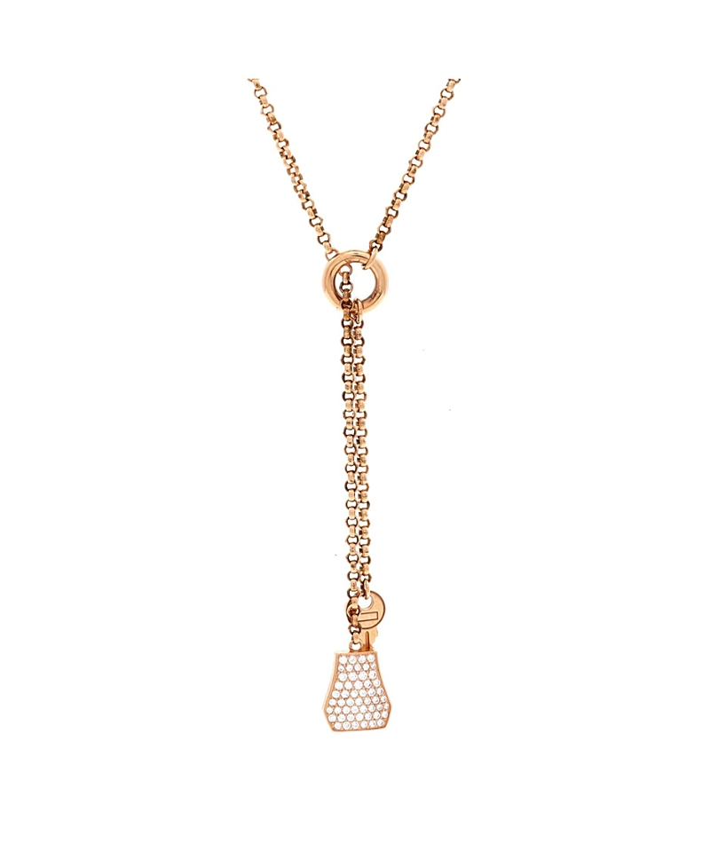 Pre-owned Pre-owned Hermes Hermes Small Kelly Clochette Pendant Necklace 18k Rose Gold With Diamonds, 16.5