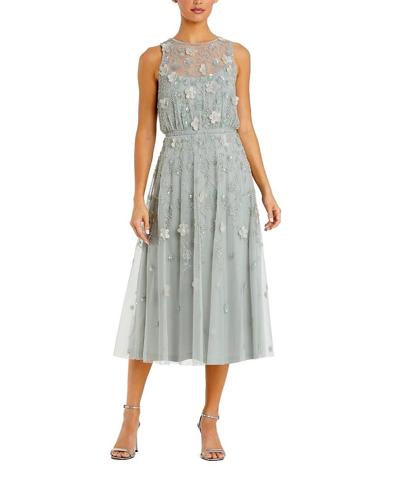 Mac Duggal Floral Embellished Sleeveless Midi Dress