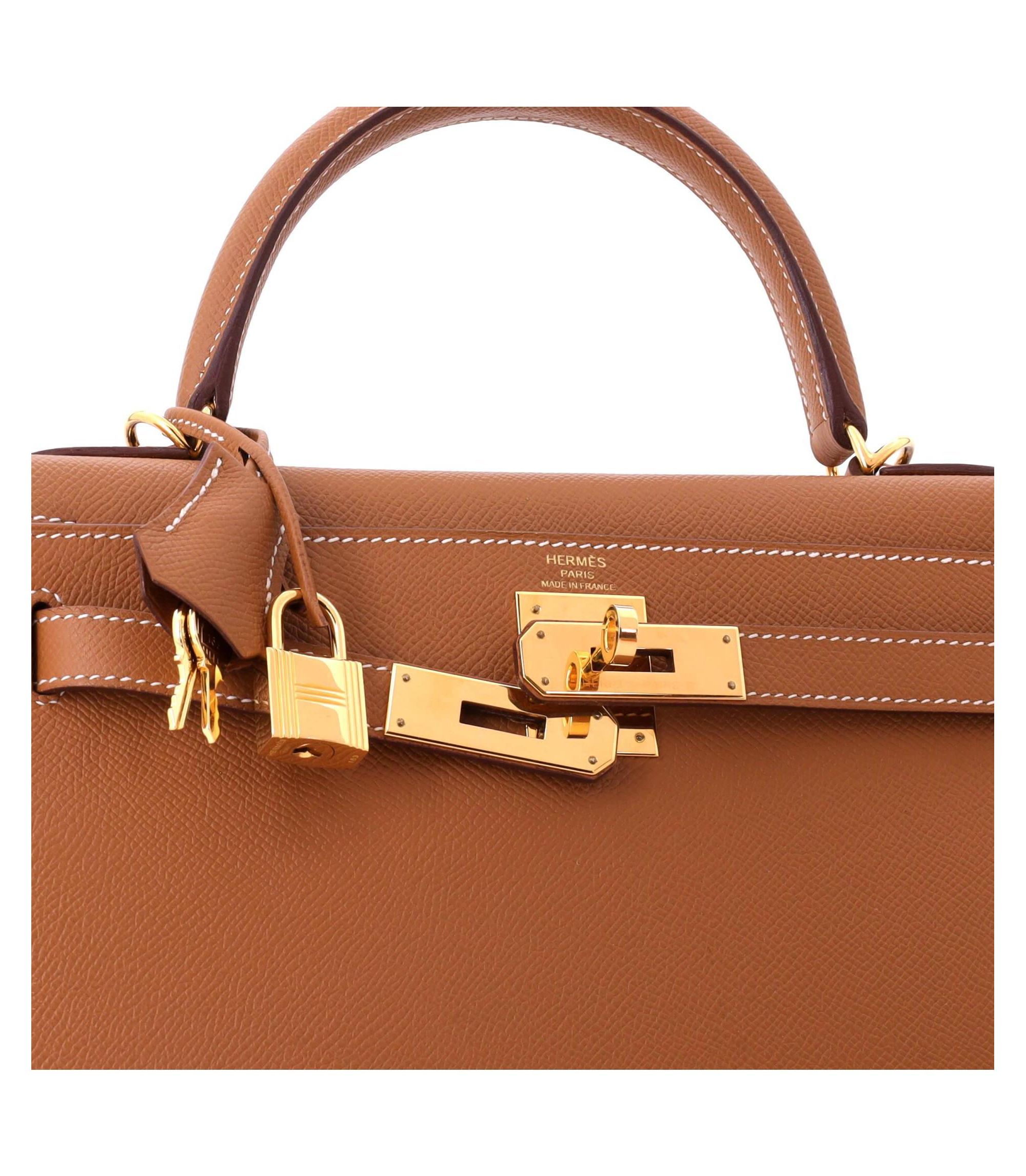 Kelly 28 Handbag Brown Epsom with Hardware — Image 4