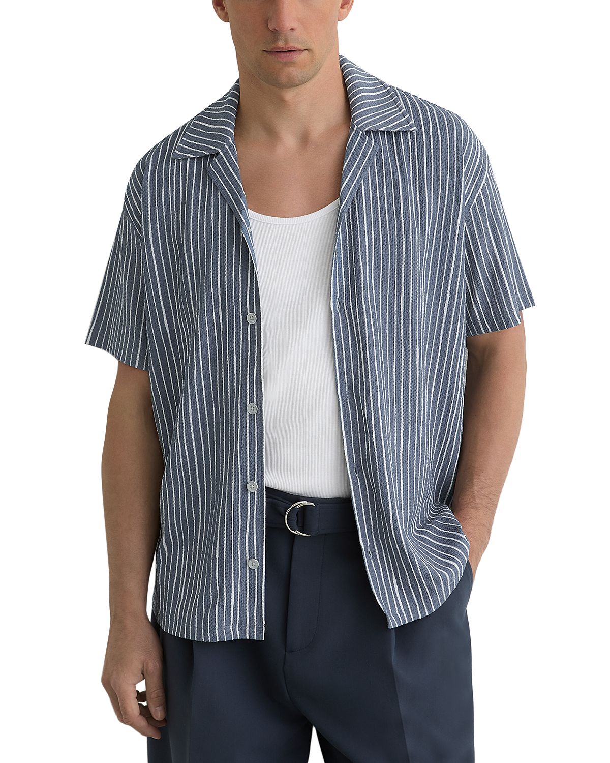 Reiss Max Short Sleeve Textured Stripe Shirt
