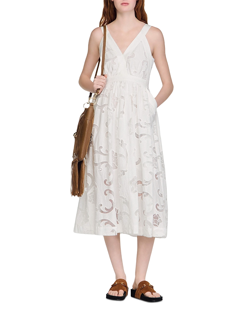 Sandro Openwork Floral Cotton Maxi Dress