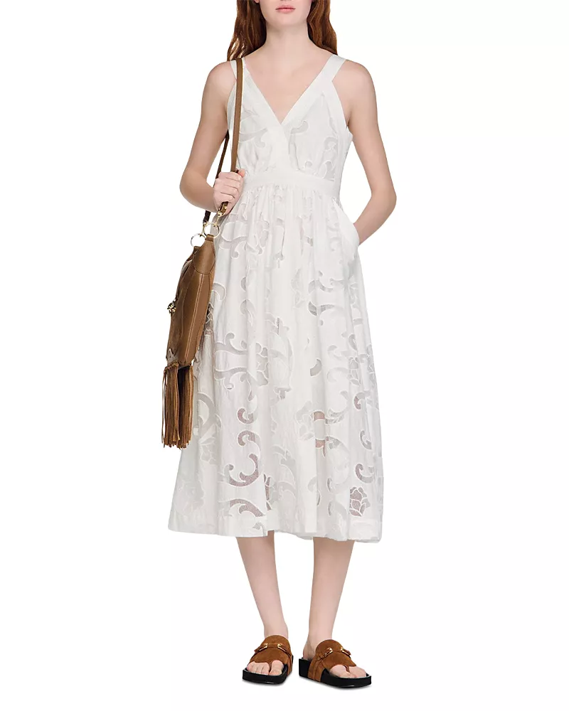 Sandro Openwork Floral Cotton Maxi Dress