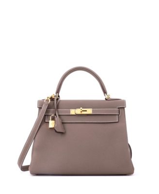 Pre-owned Pre-owned Hermes  Hermes Kelly 28 Handbag Grey Togo With Gold Hardware In Brown