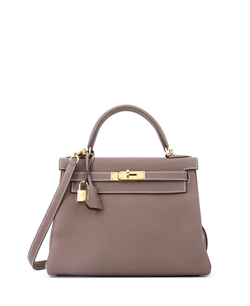 Pre-owned Pre-owned Hermes Hermes Kelly 28 Handbag Grey Togo With Gold Hardware In Brown