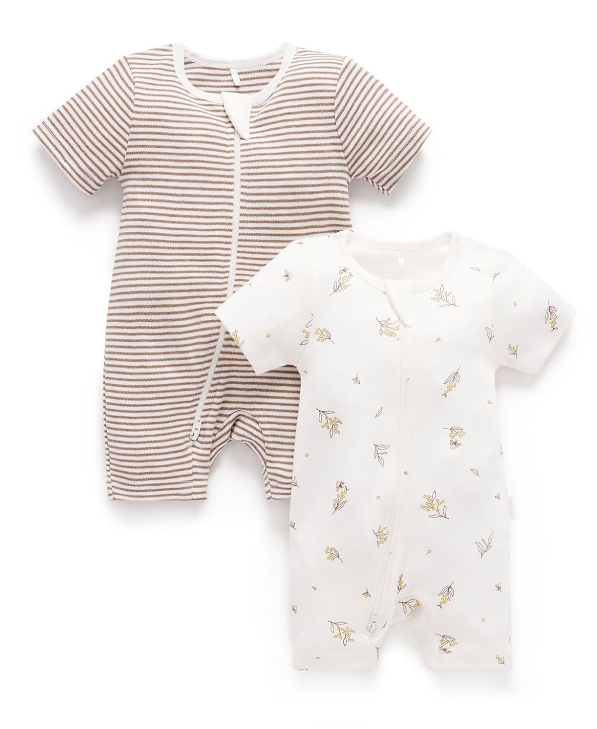 Purebaby Unisex 2 Pack Short Zip Romper - Baby