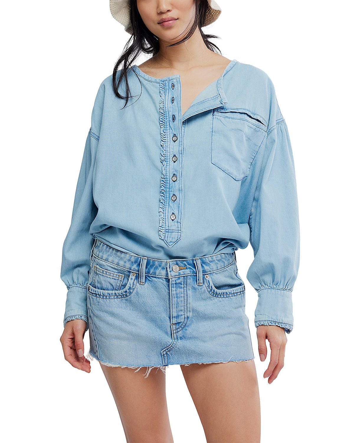 Free People Lainey Low Rise Denim Mini Skirt
