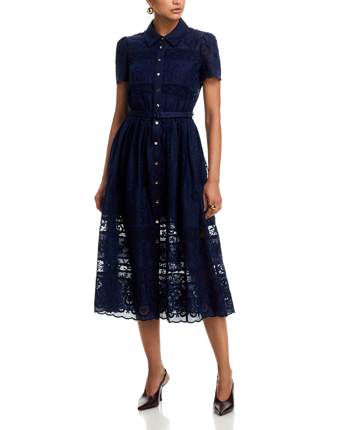 Navy Ramie Collared Midi Dress