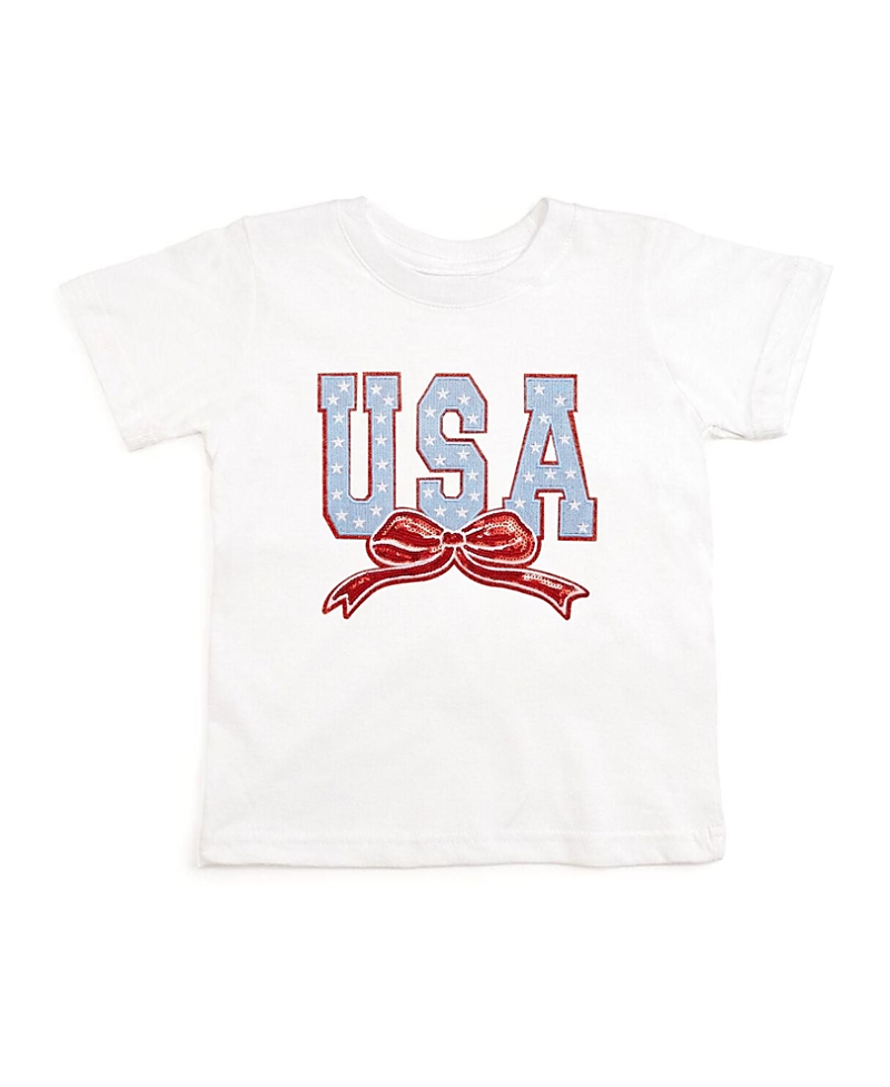 Sweet Wink Girls' Usa Stars & Bow Patch Short Sleeve T-Shirt - Baby, Little Kid